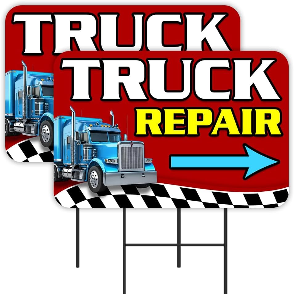 Truck Repair - Diesel 2 Pack Double-Sided Yard Signs 16" x 24" with Metal Stakes (Made in Texas)