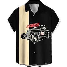 Men's Vintage Bowling Shirts Casual Short Sleeve Button Down Contrast Summer Color Block Shirts Cuban Shirts