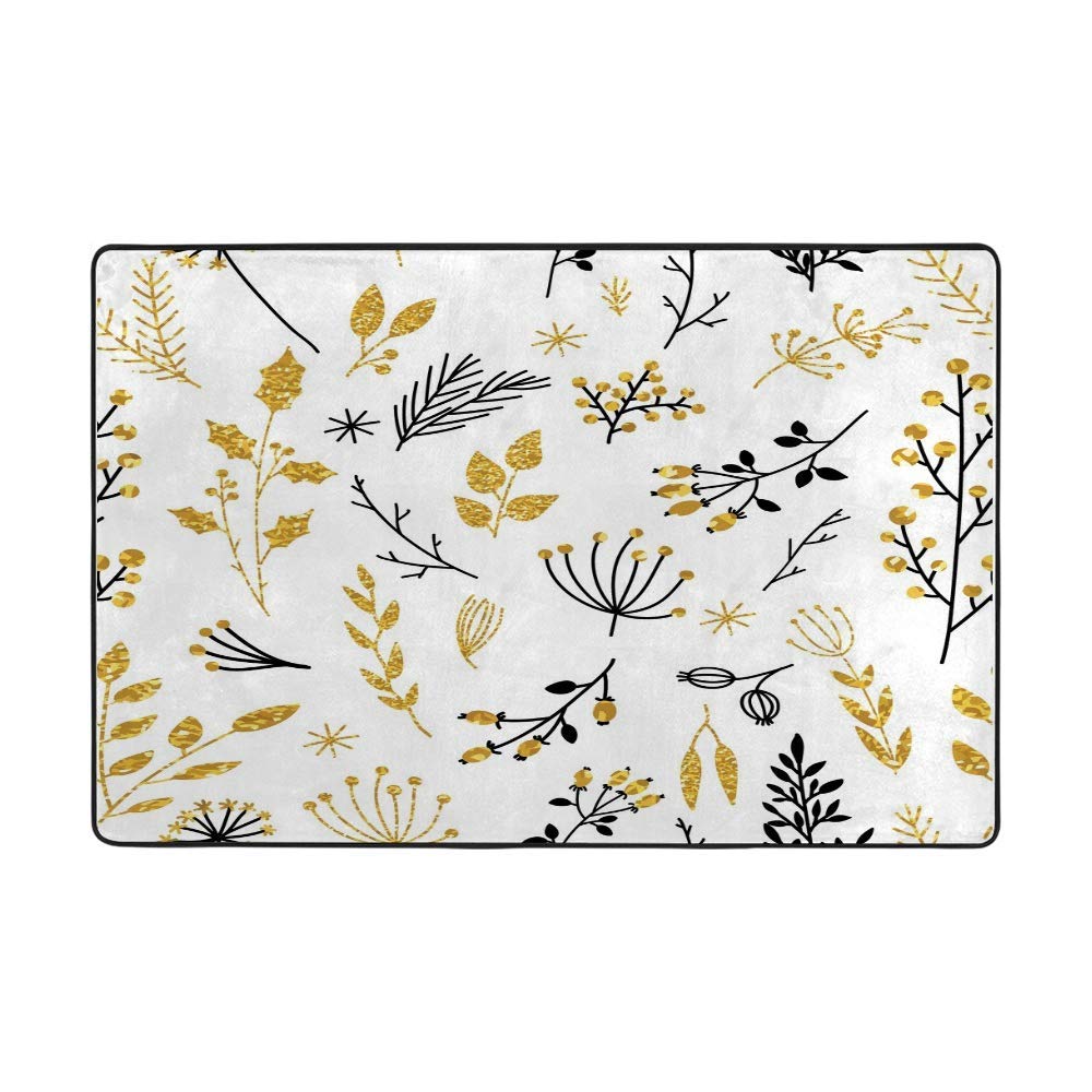 Grand tapis de sol floral doré lavable 15x10 cm pour salon et cuisine
