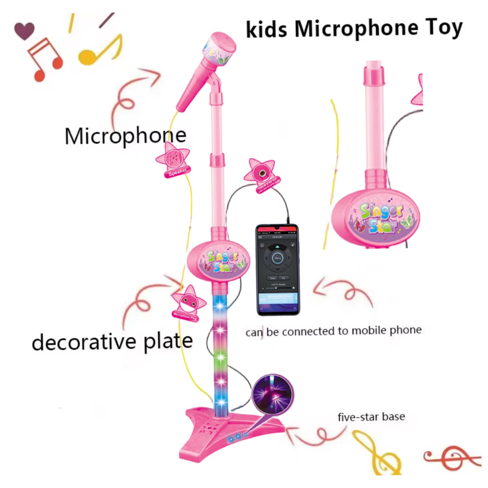 Kids Toy Guitar & Mic - 2 in 1 with Music Light Adjustable Stand, Learning Instrument for Children — view 7