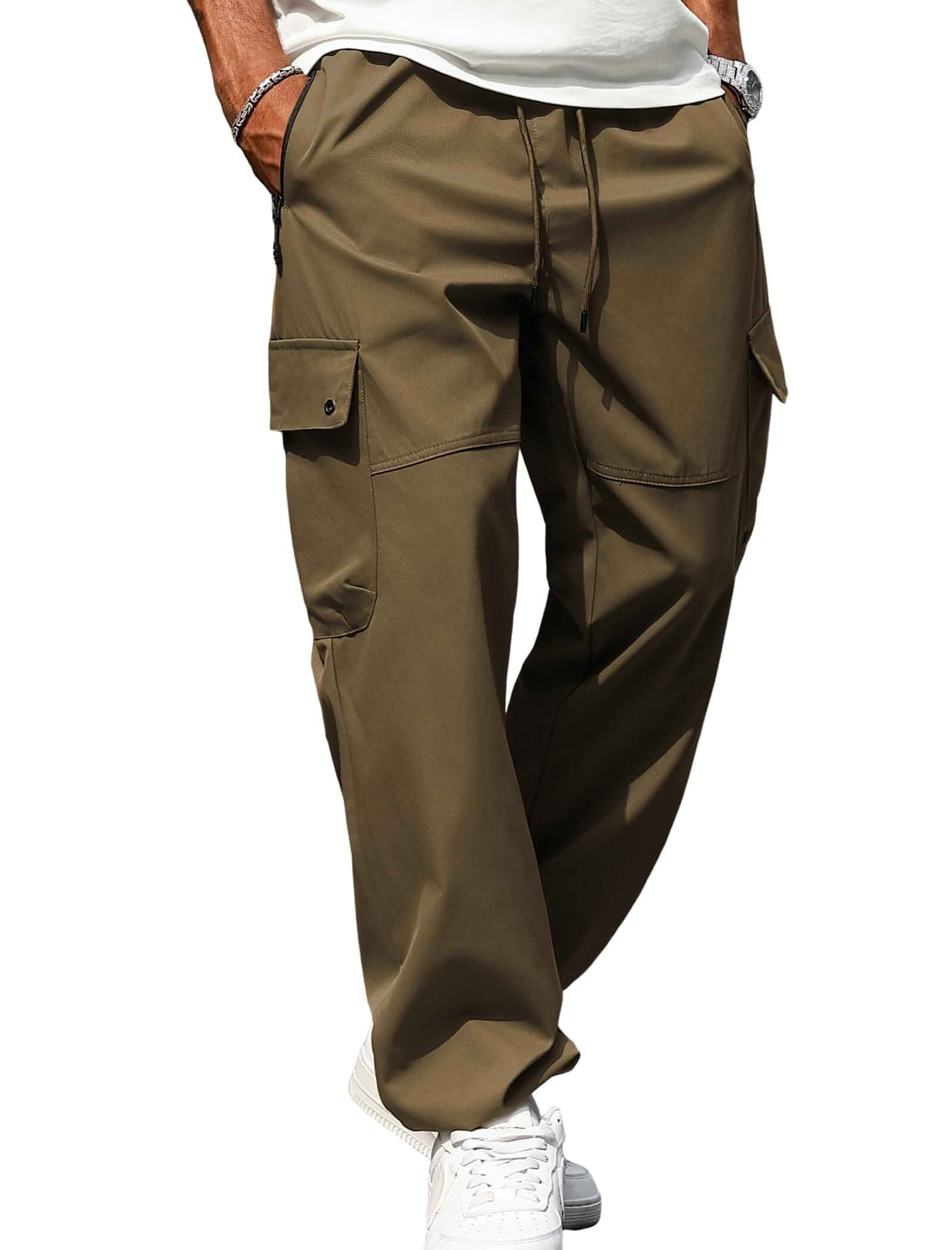 ZAFUL Cargo Pants for Men Casual Stretch Elastic Drawstring Parachute Pants Baggy Drawstring Parachute, Streetwear Stretch Elastic, Loose Fit Straight Joggers With Multi Pockets