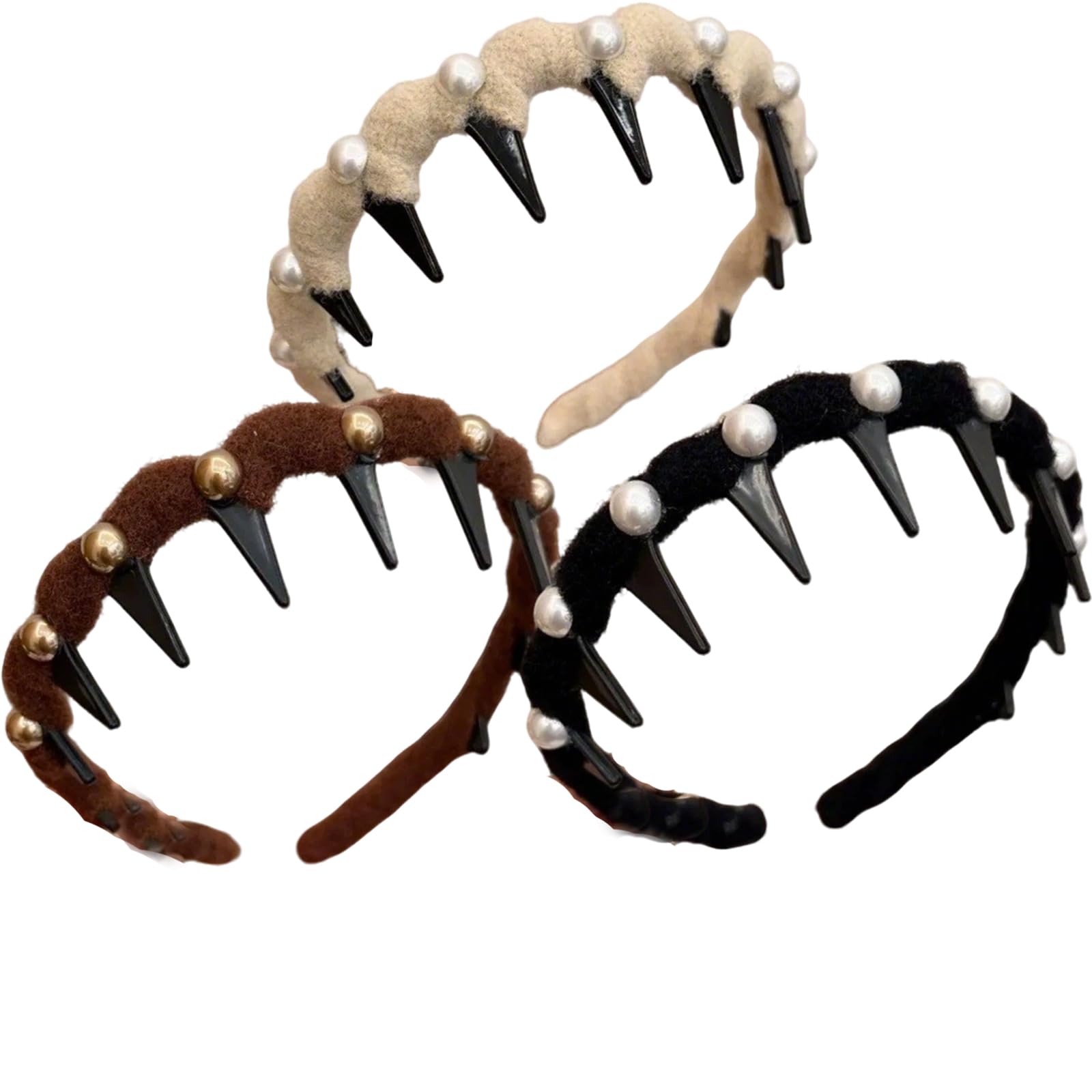 3PCS Vintage High Cranium Artificial Pearl Hairband