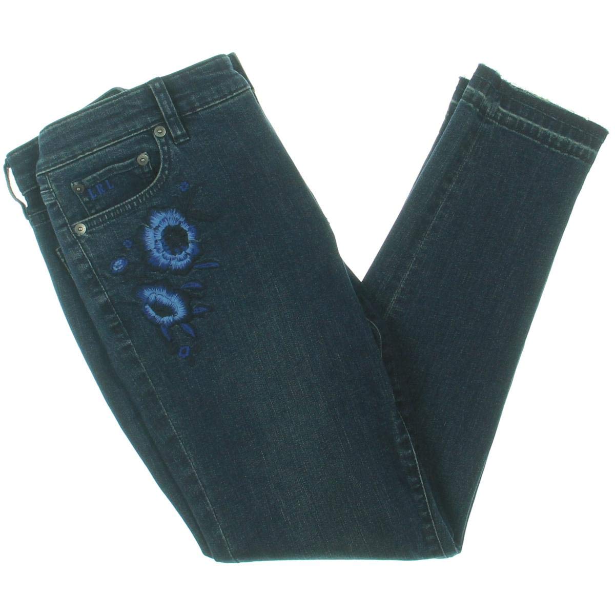 LAUREN RALPH LAUREN Womens Crop Embroidered Skinny Jeans Blue 2