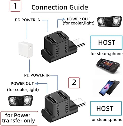 Miniatura 4 de NFHK Adaptador divisor de datos de alimentación USB 3.0 tipo C macho a hembra dual en ángulo compatible con Steam Deck Laptop