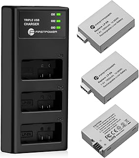 FirstPower LP-E8 Battery 3-Pack and Triple Slot Charger Compatible with Canon EOS Rebel T2i, T3i, T4i, T5i, 550D, 600D, 650D, 700D, Kiss X4, Kiss X5, Kiss X6 Digital Cameras