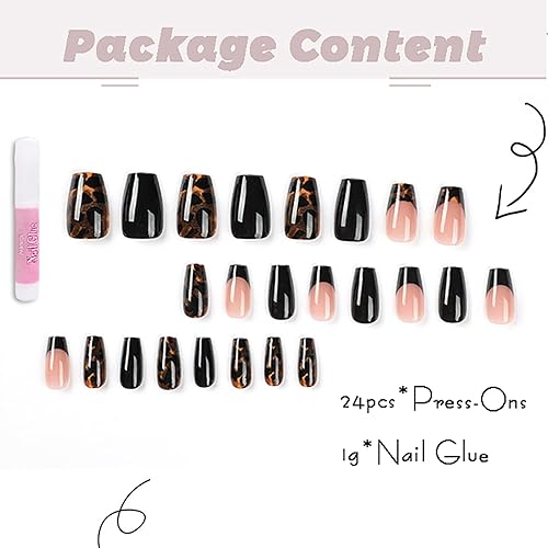 Miniatura 3 de Lovamis Uñas postizas a presión medianas uñas postizas con pegamento ataúd uñas postizas de mani brillantes kit de uñas acrílicas de punta francesa