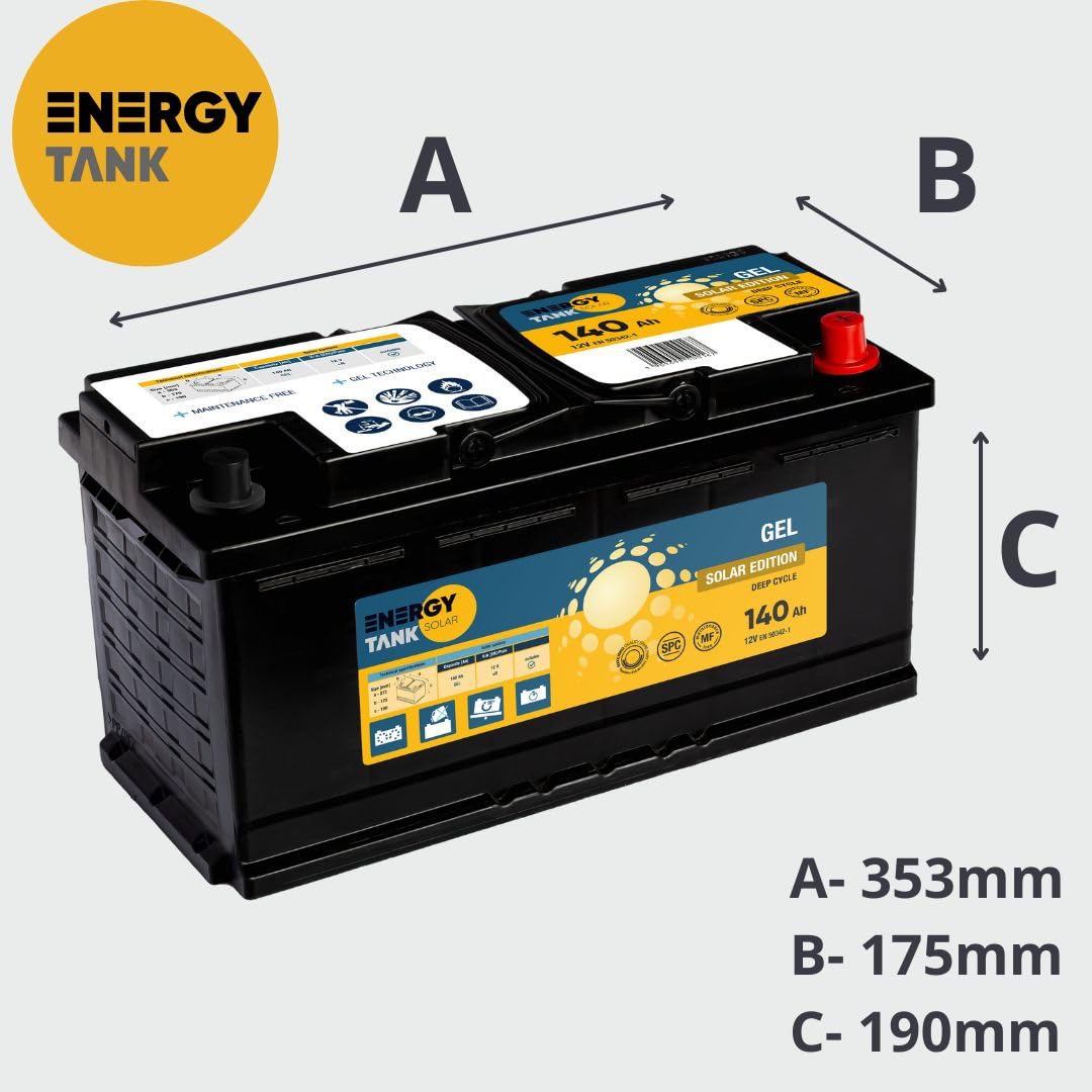 Energy Tank Batterie Solaire 12V 140Ah - Batterie Gel | pour Camping-Car, Caravane et Applications Stationnaires - Résistante aux Vibrations et aux Chocs - Sans Entretien