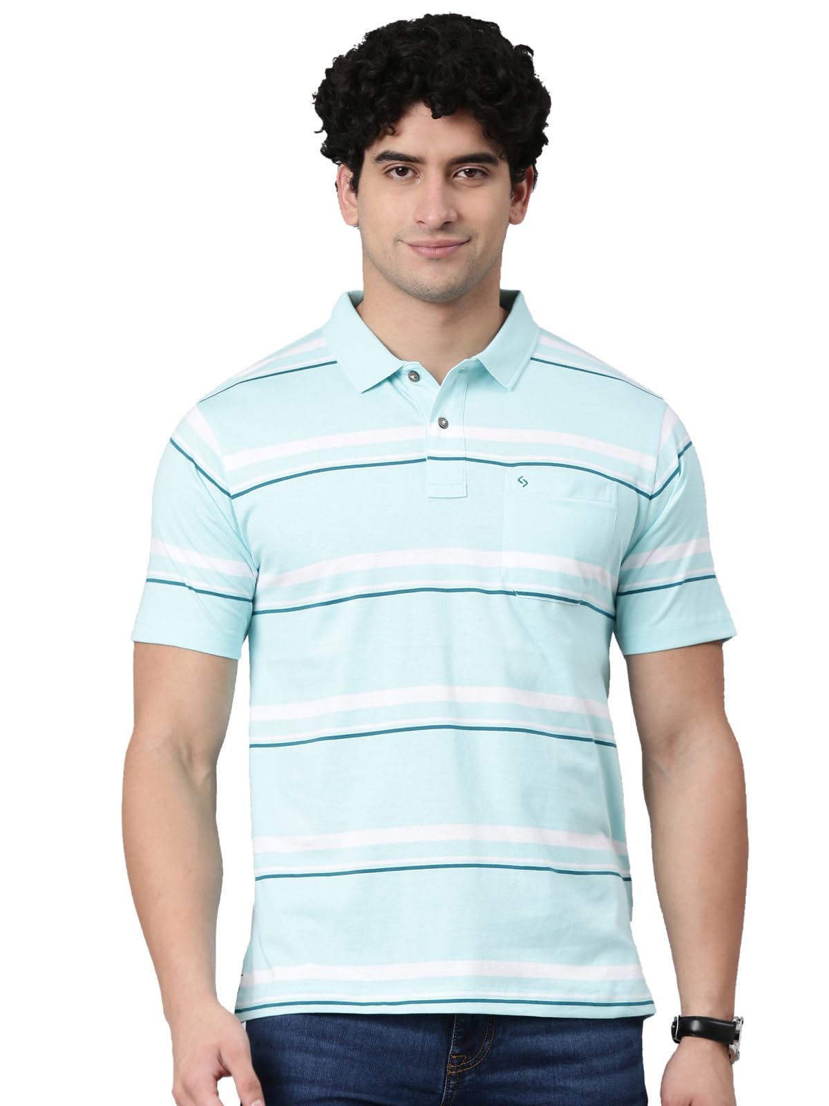 classic polo Men's Half Sleeve Polo Neck Authentic Fit Striped Cotton Blend T-Shirt-picture-42