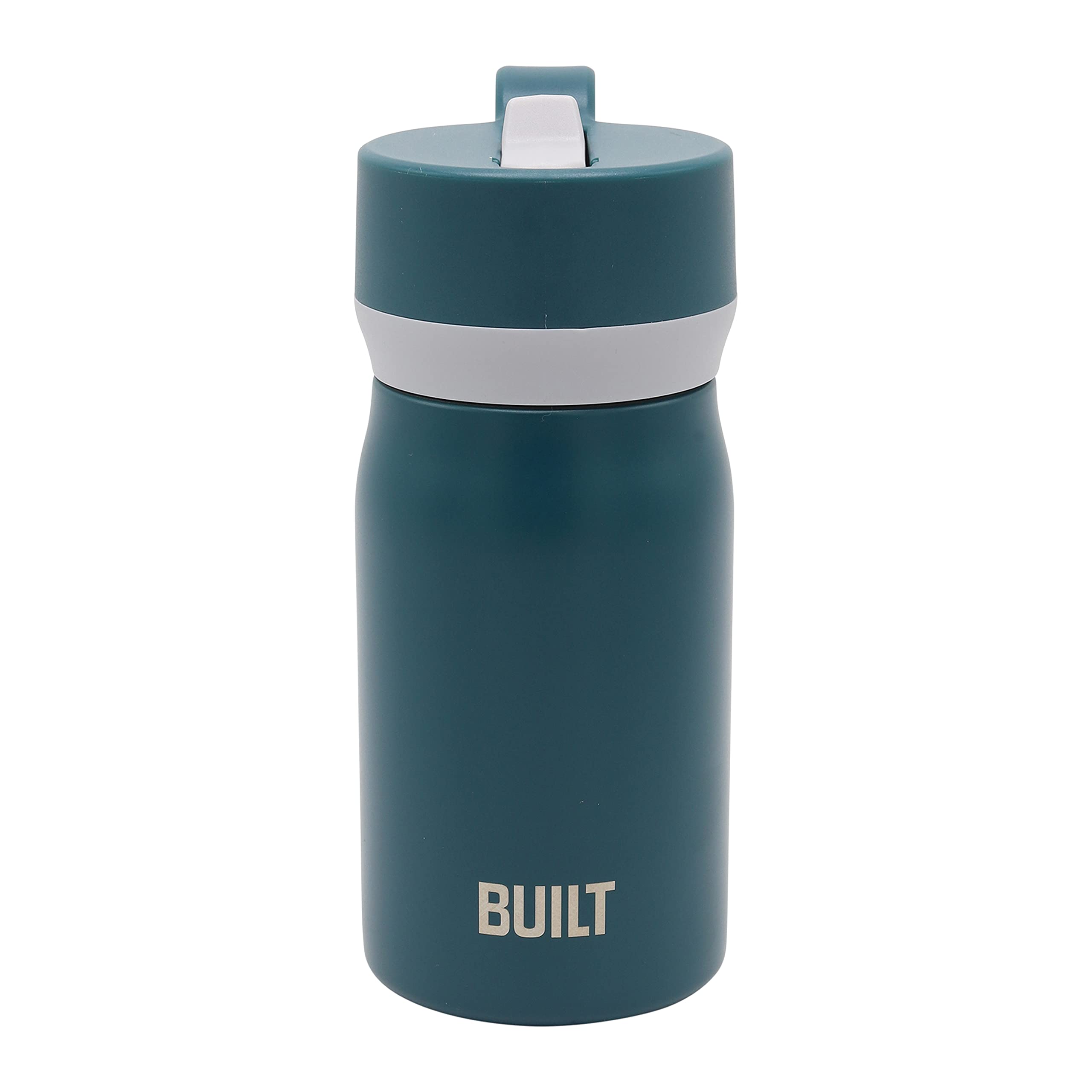 BuiltCascade Double Wall Vacuum Insulated Stainless Steel Wide Mouth Water Bottle with Comfort Grip and Straw Lid and Carry Handle, 12 Ounces