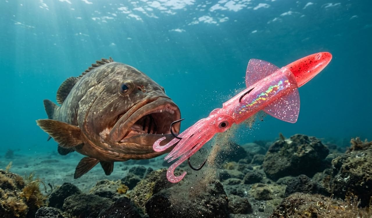 Esca Artificiale da Pesca Calamaro in Gomma, 250g con Assist Completo, per Vertical Jigging e Traina, Dentice e Cernia