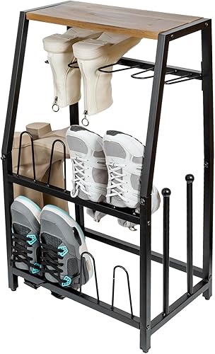 MyGift Organizador de botas de entrada de madera marrón natural, soporte para inversor de botas altas, capacidad para hasta 6 pares
