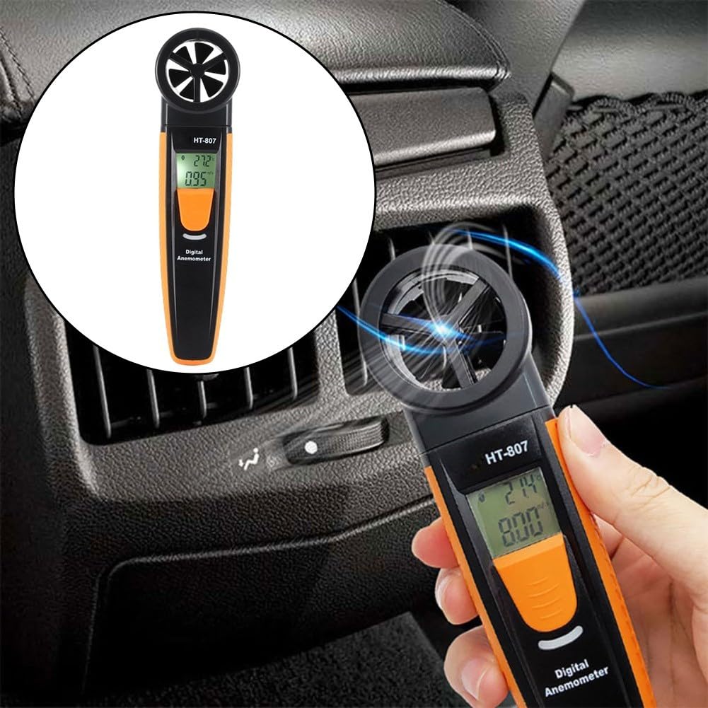 Anemometro digitale tascabile per flusso d'aria per velocità, misura temperatura e raffreddamento del vento, commutazione multi unità m/s km/h ft/min per canottaggio, surf, caccia, strumento