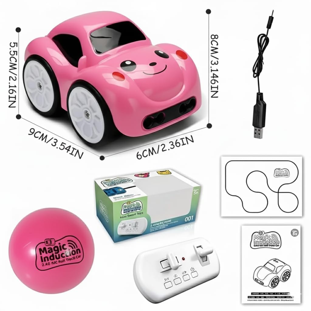 Pihura 2.4GHz RC Cartoon Car for Kids | Auto Follow Track Sensor Mode, Obstacle Avoidance, Music & Lights | Remote Control Toy Car for Best Gift Toddlers Boys Girls (Pink) 1