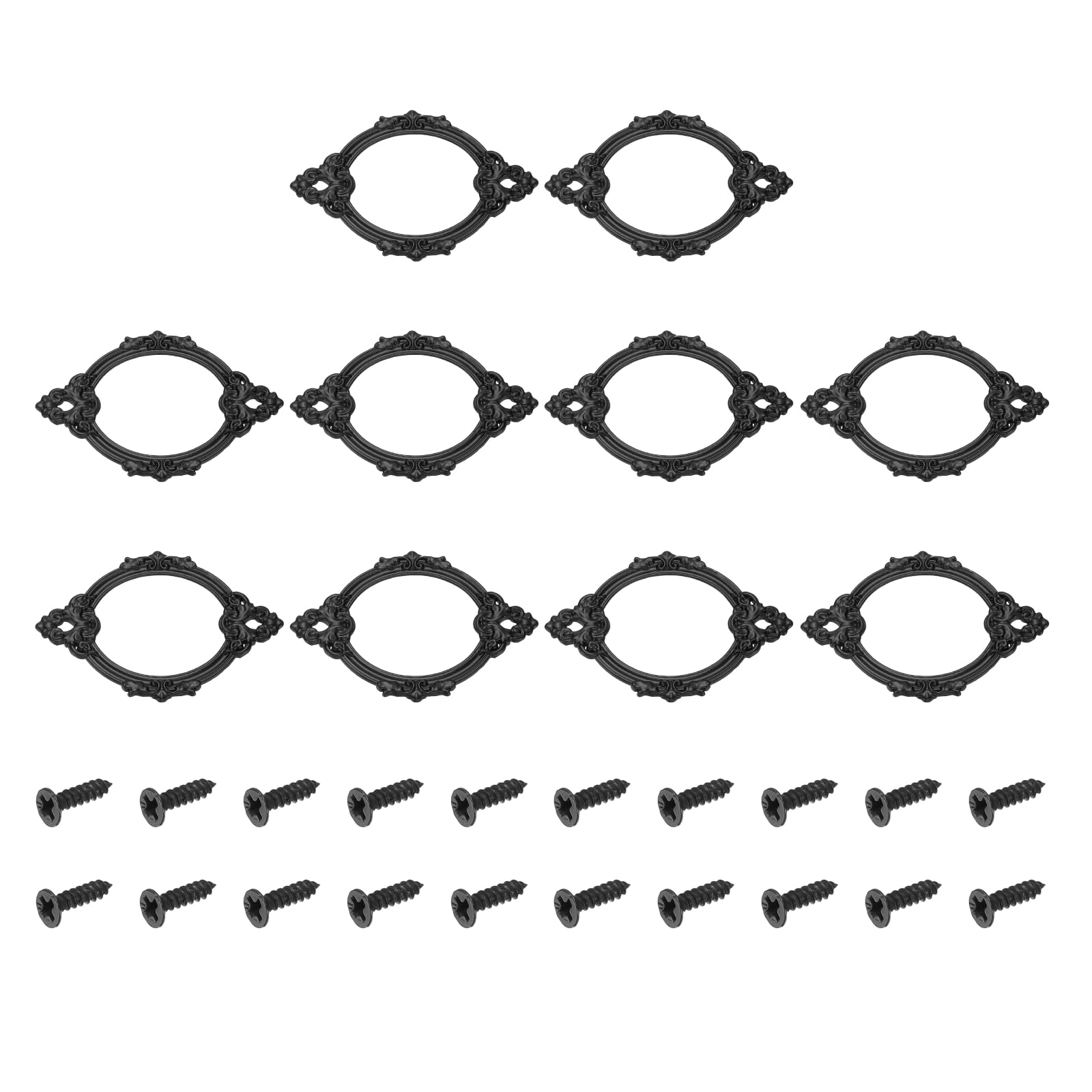 sourcing map 10 Pcs Metal Label Holder, 6.8x4.3cm Small Vintage Card Frame Tag Floral Lace Label Holder with Screws for File Boxes Drawers Door Cabinet Book Shelves, Black