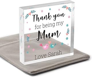 Thank You For Being My Mum, Nanny, Auntie, Sister, Friend Gifts - PERSONALISED Keepsake Block Gifts for Mum, Nanny - Mothers Day Gifts - Birthday Christmas Gifts for Mum Her - With Grey Bag