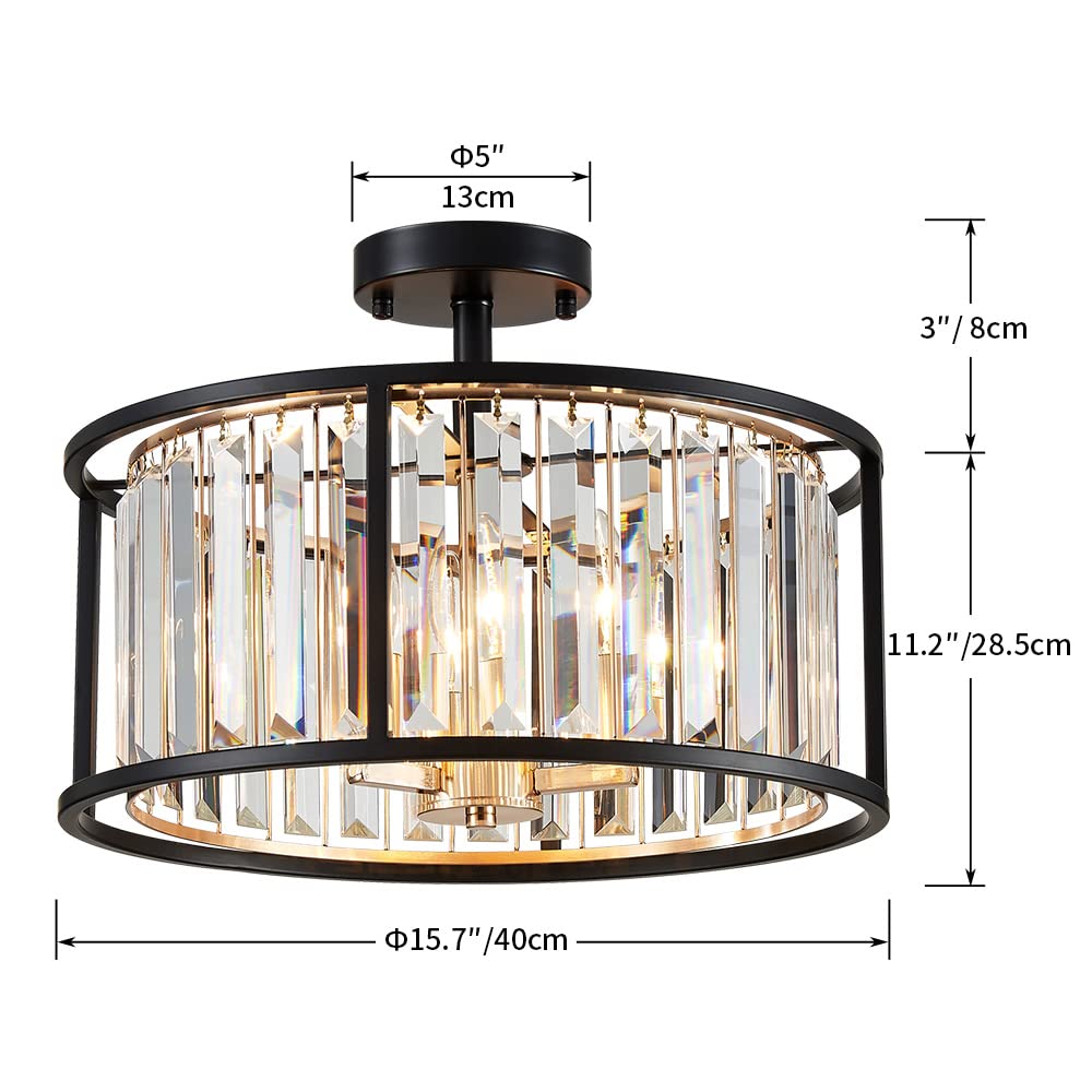 Saint Mossi 22026 Modern K9 Crystal Chandeliers, Middle Century Modern Design Ceiling Light Fixture for Living Space, D16 x H20, Shinny Gold & Matte Black Finish Metal Frame