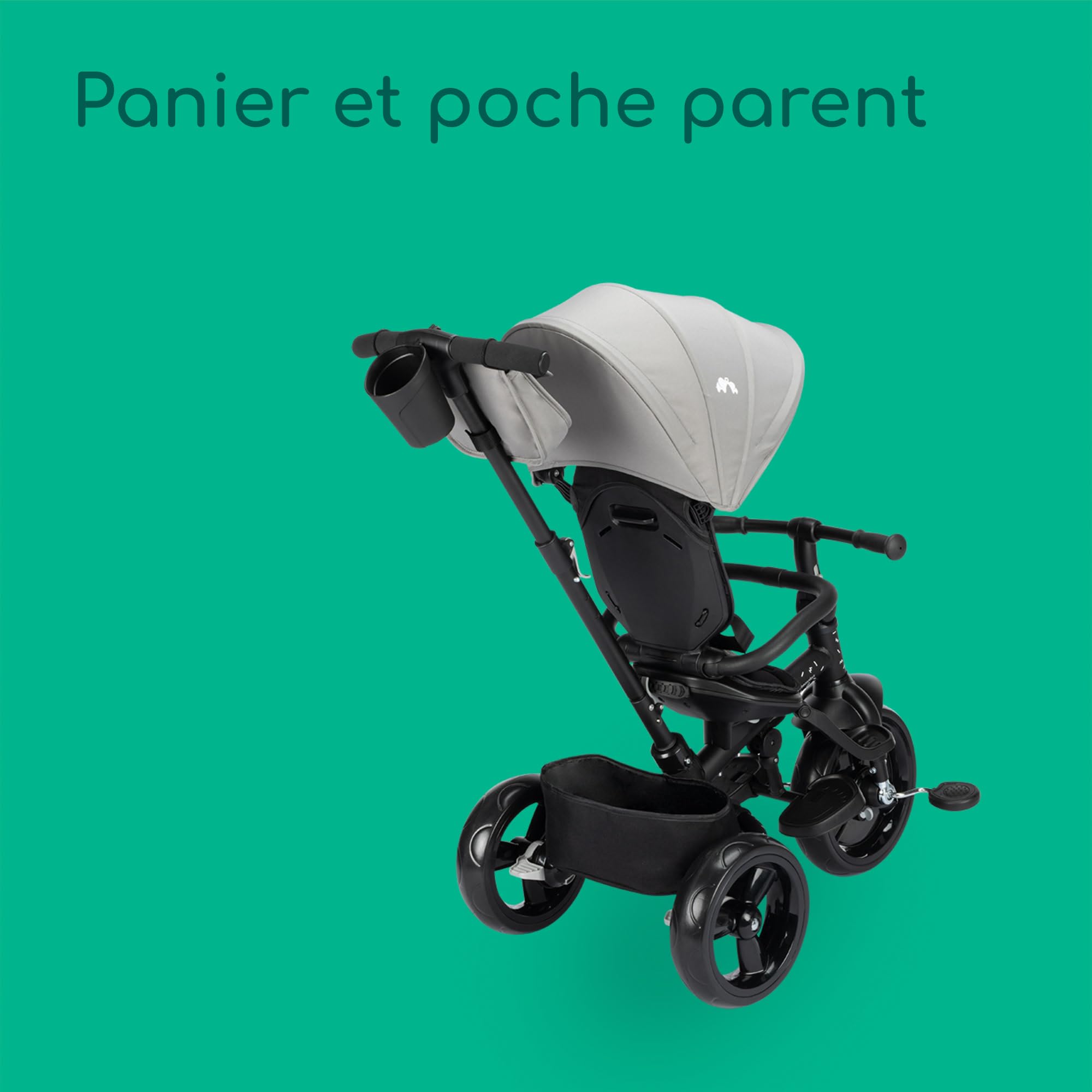 Bebeconfort Windy, Tricycle bébé évolutif avec poignée parent, 10 mois-4 ans, 0-25 kg, Taille réglable, Siège confortable et réversible, Capote de protection, Pliage compact, Vélo bébé, Tinted Grey