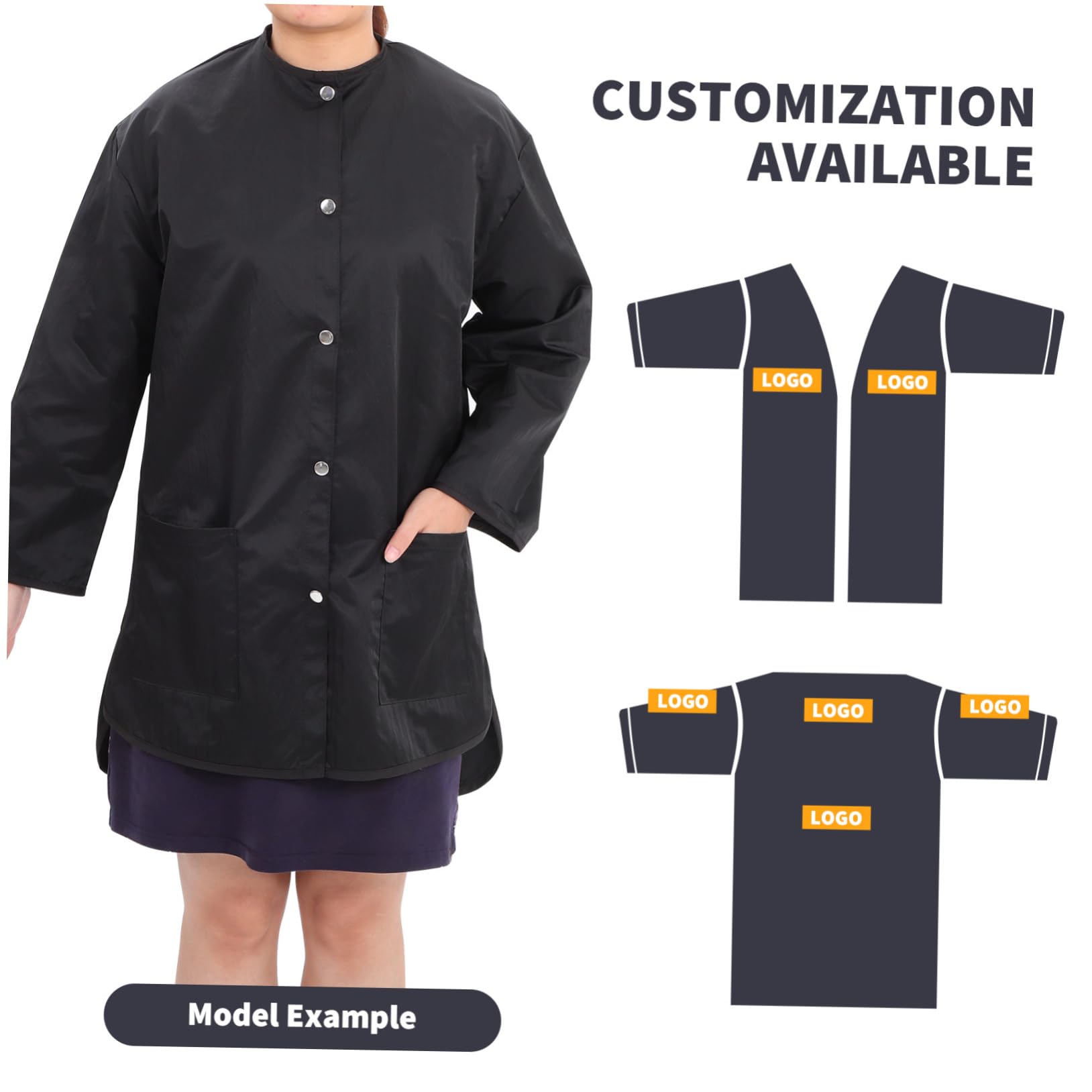 FOMIYES Vestido de Trabajo Manga Larga Negro para Salón de Belleza