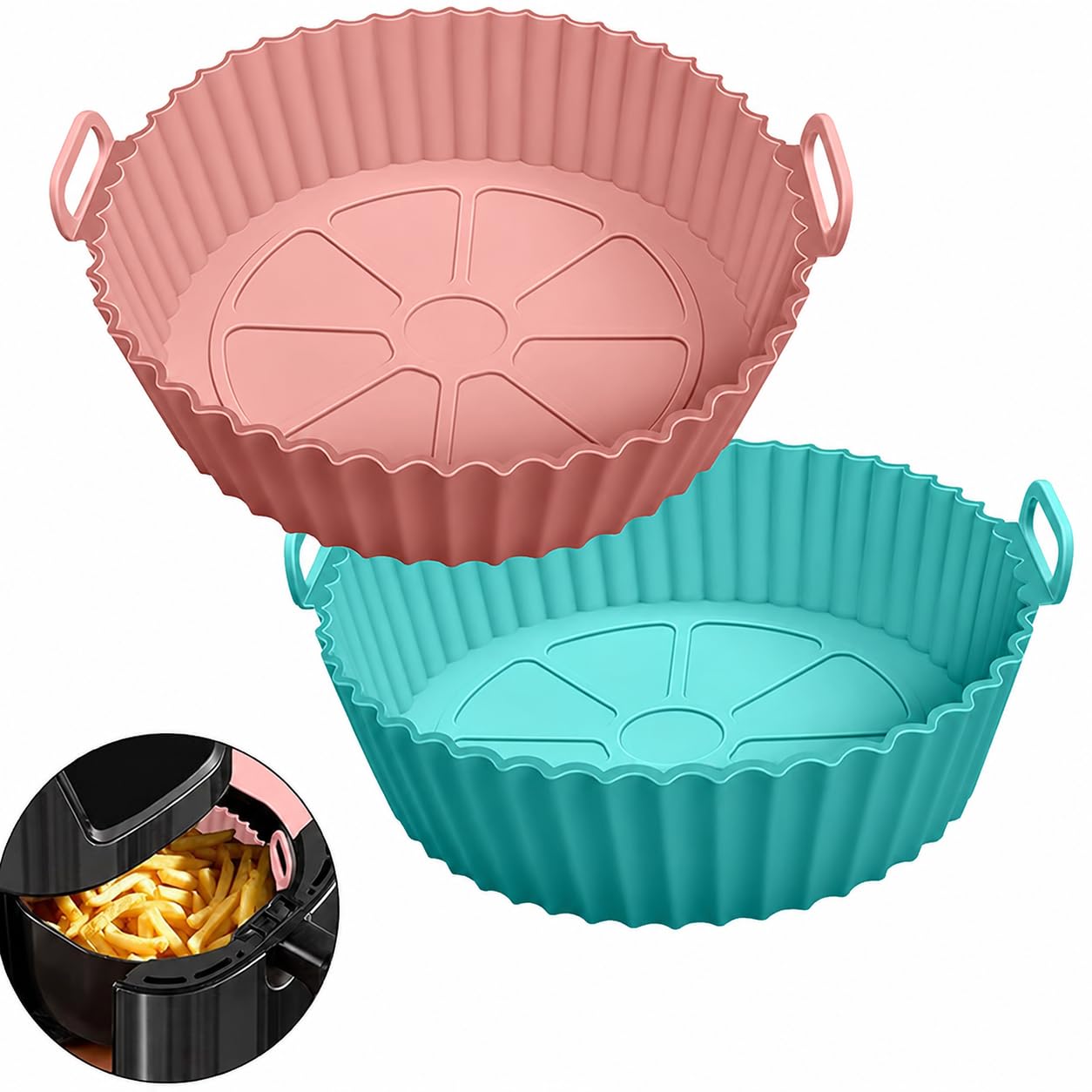 RUCON® Silicone Air Fryer Liner 8 Inch | Food Grade BPA Free Non-Stick Air Fryer Basket | Heat Resistant up to 230°C Dishwasher Safe | Air Fryer Accessories for Baking, Roasting & Cooking (Pack of 2)