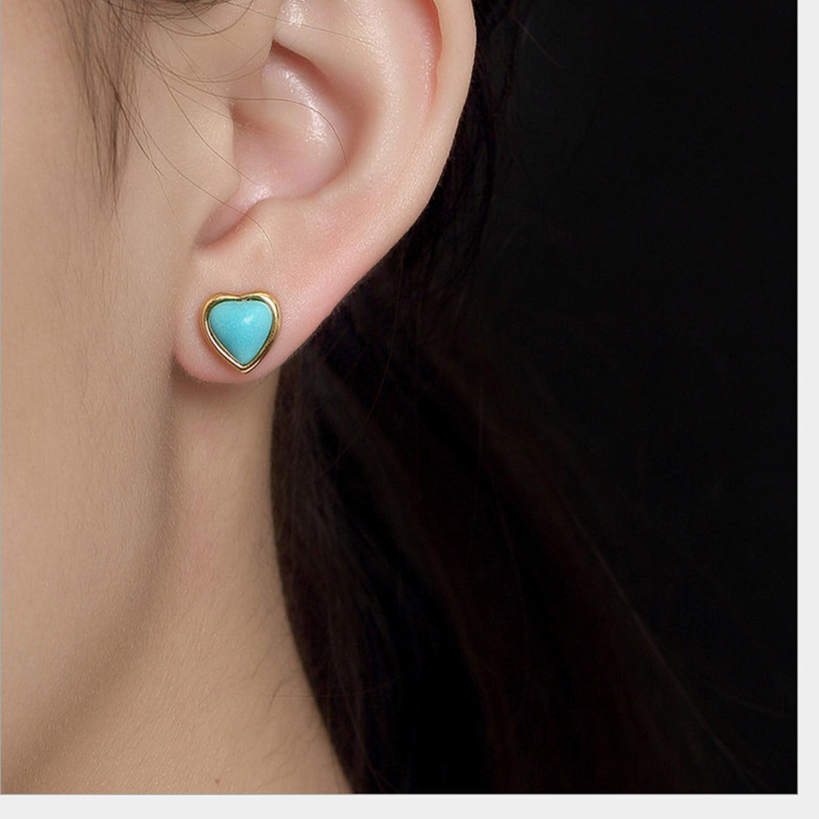 SALAN Pendientes De Botón En Forma De Corazón Hechos A Mano De Turquesa Natural De Plata De Ley 925 para Mujer Joyería De Amor Fina Étnica