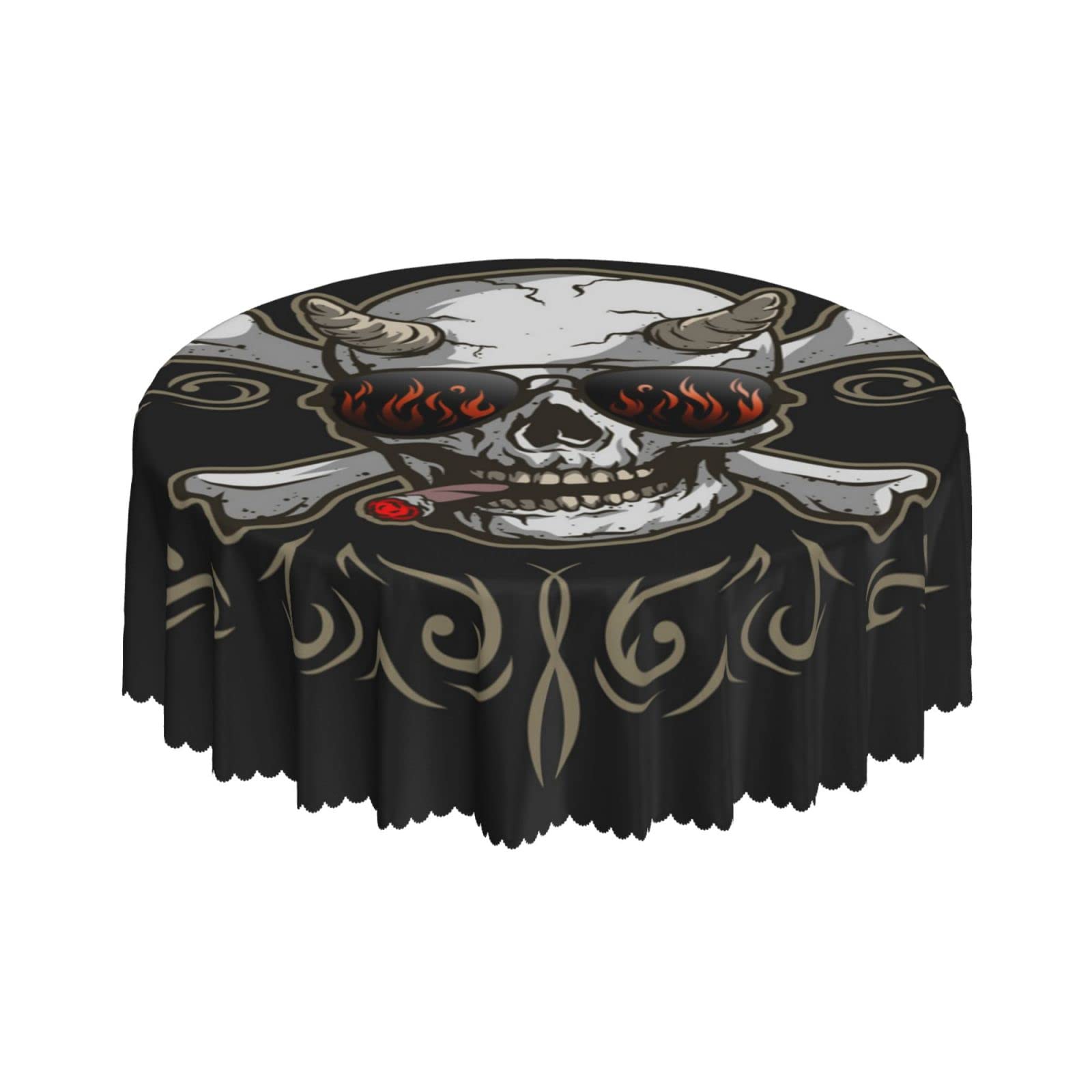 Lsjuee Demon Skull Death Black Round Tablecloth 60 Inch Printed Washable Tablecloth for Dining Party Holiday Fall Home Decorative