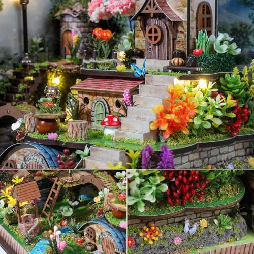 Image of TuKIIE DIY Miniature House Kit with Furniture, 1:24 Scale Creative Room Mini Wooden Dollhouse Book Nook Plus Dust Proof & Music Movement for Kids Teens Adults(Whispering Woods)