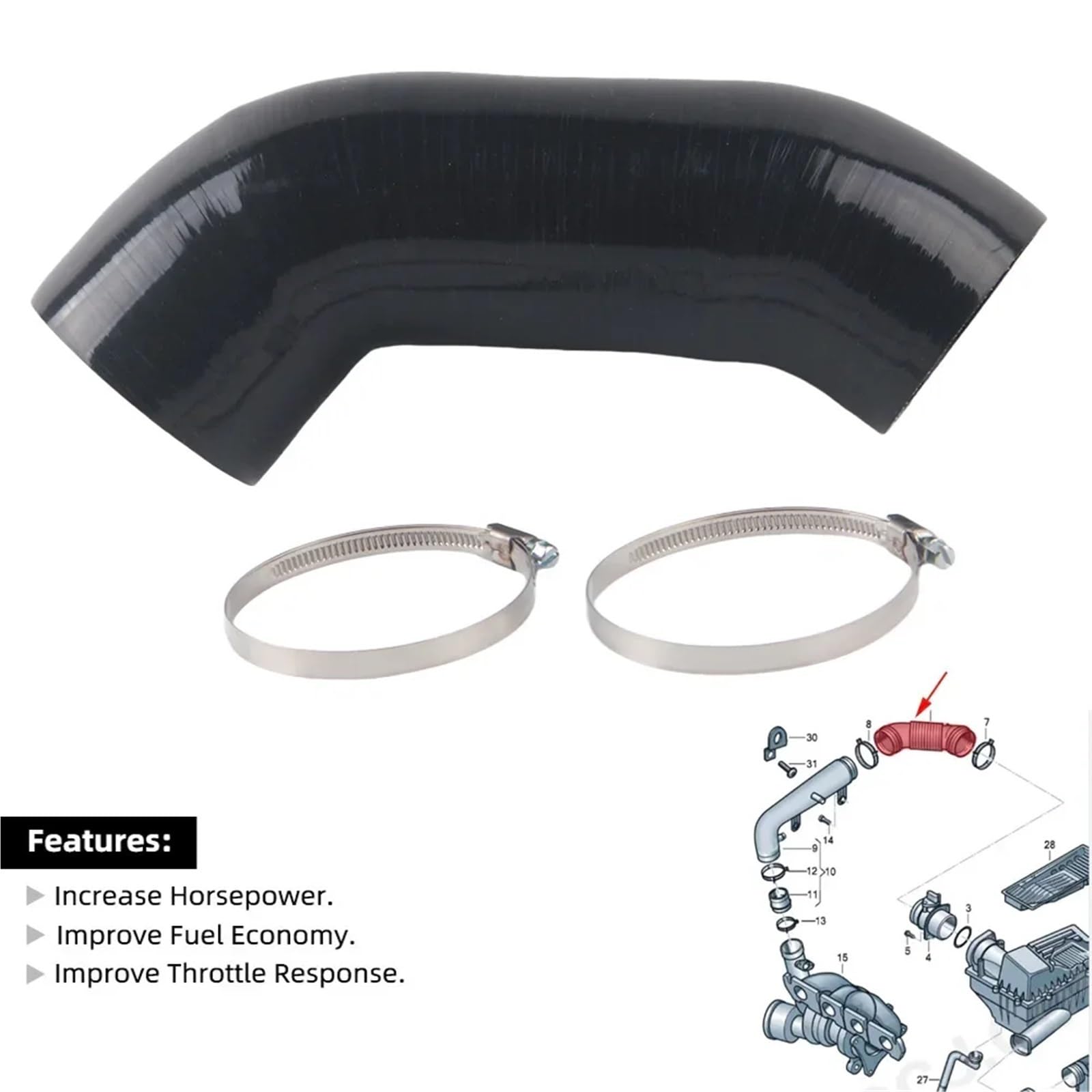 Tubo di aspirazione in silicone per AUDI A3 8P per VW Maggiolino Golf Mk5 Mk6 04-19 EA888 2gen Tubo di aspirazione dell'aria del motore