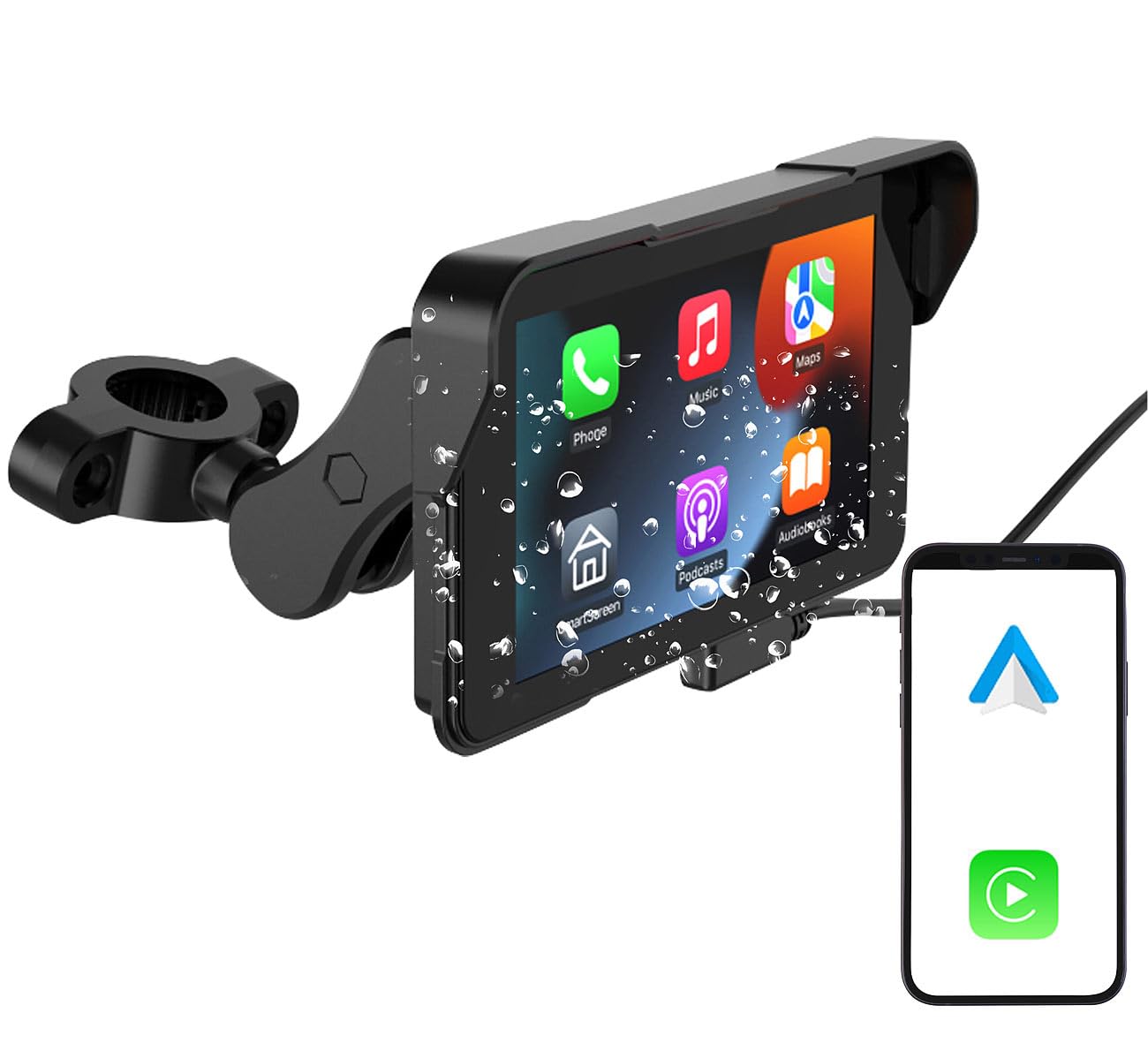 Lescars Motorrad Navigation: Motorrad-Navi-Display mit 5"/12 cm, CarPlay- & Android Auto-kompatibel (Navigationssystem, Navi Apple Carplay, GPS)