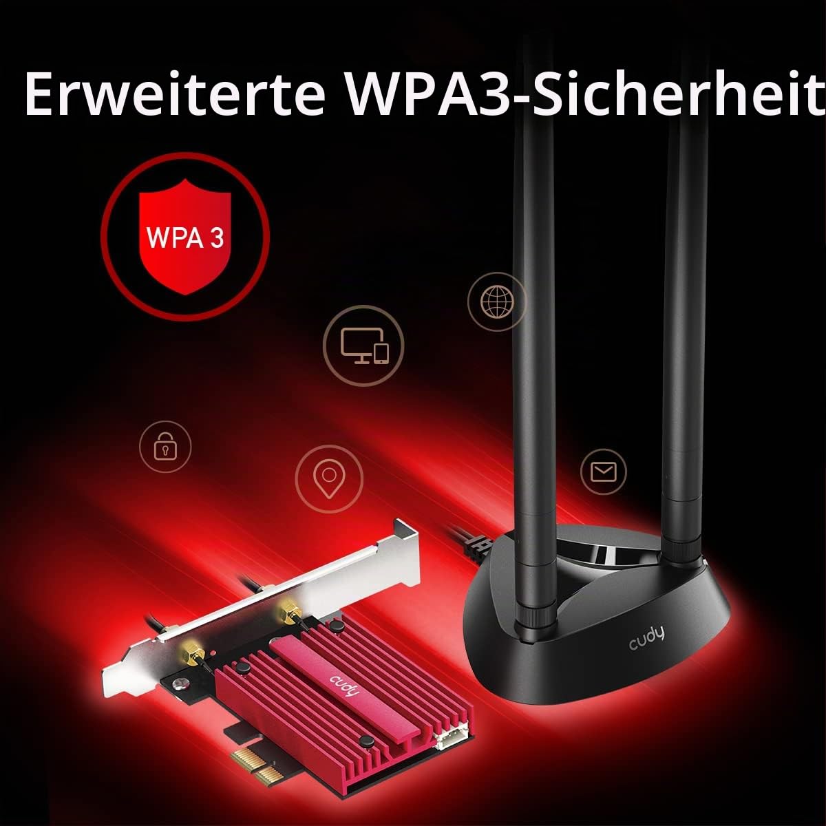 Cudy WE4000 AX5400 WiFi 6E Pcie Card, Bluetooth 5.2 Tri Band Wireless Adapter, Low Profile Bracket, Mu-Mimo, Windows 11/10 | WiFi 6E BT 5.3 PCI-Express-Dongle, 2402 574 Mbit/s, 6 GHz, Kühlkörper, Intel AX210, A2DP/HFP/HSP, Dual-Mode Classic BLE