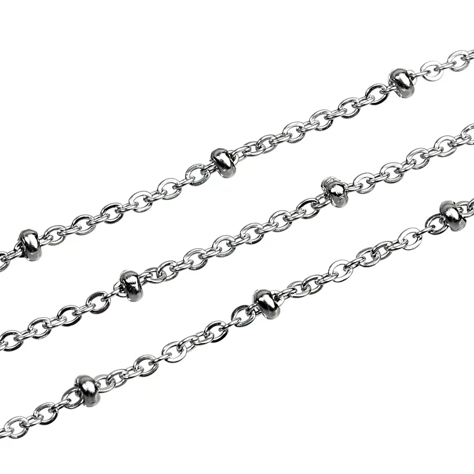 Catena sottile in acciaio inox, lunghezza 29,53 m, catena a maglie intrecciate, catena a croce da 2 mm, con perline satellitari, placcata in oro, con bobina per la creazione di gioielli