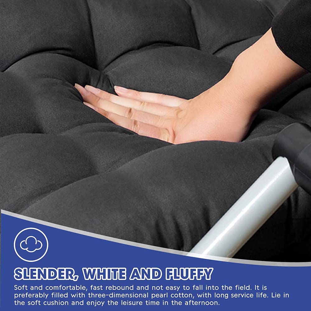 Coussin Chaise Longue De Jardin 48x120 Cm - Housse Polyester, Rembourrage Coton - Sangles Antidérapantes - Noir