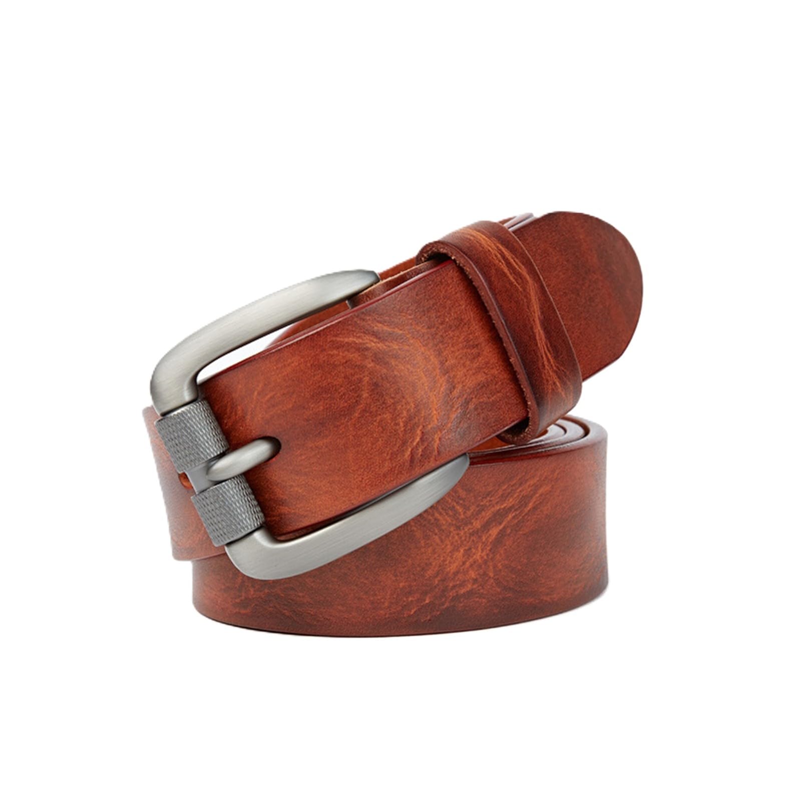 AGUTALITHIC Vintage Genuine Cowhide Leather Belt for Men Women 3.8cm Versatile Casual Strap with Classic Alloy Roller Buckle(125cm/49, Brown)