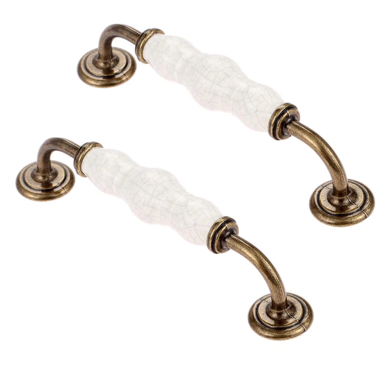 Fbshop(Tm) D2-Hole Distance:128mm 2Pcs Crackle Pattern Ceramics Door Knobs/Pull Handles/Door Handles For Dressers And Bathroom Cabinets, Bedroom Drawers, Kitchen Cabinets, And Living Room,Simple Design