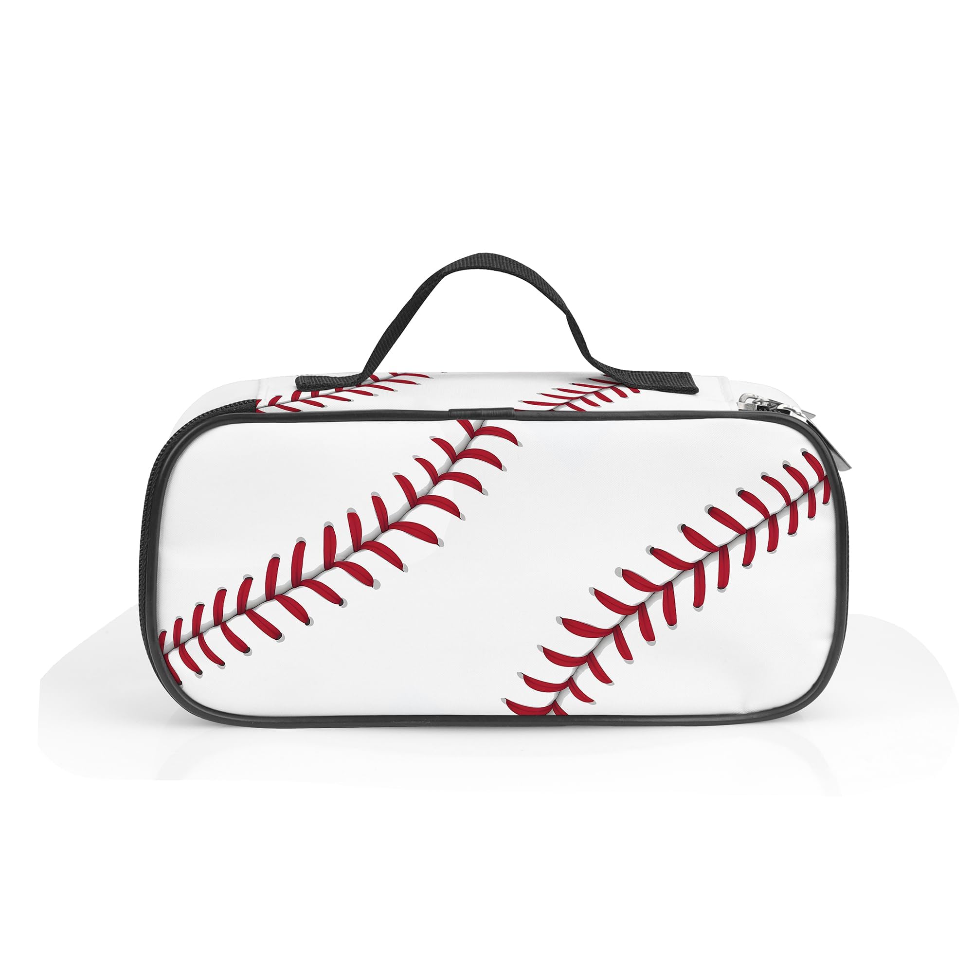 MyrkalaToy Rugby Ball Design Pencil Case with Handle - Large Capacity Zippered Pen Pouch for School, Office Travel Supplies, I-Deal G-ift for Students, Boys Girls, 24x11x6cm (White)
