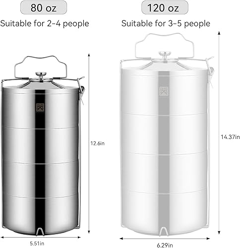 Miniatura 4 de GOLDEN KEY Lonchera apilable de acero inoxidable de 80 onzas para adultos, contenedor de alimentos de 4 niveles, a prueba de fugas y apilable, caja