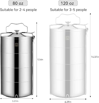 GOLDEN KEY 80oz Stainless Steel Stackbale Lunch Box for Adult, 4-Tier Food Container, Leak-Proof & Stackable Large Capacity Metal Bento Box with Lunch Bag, (80OZ, Silver) - Extra Large