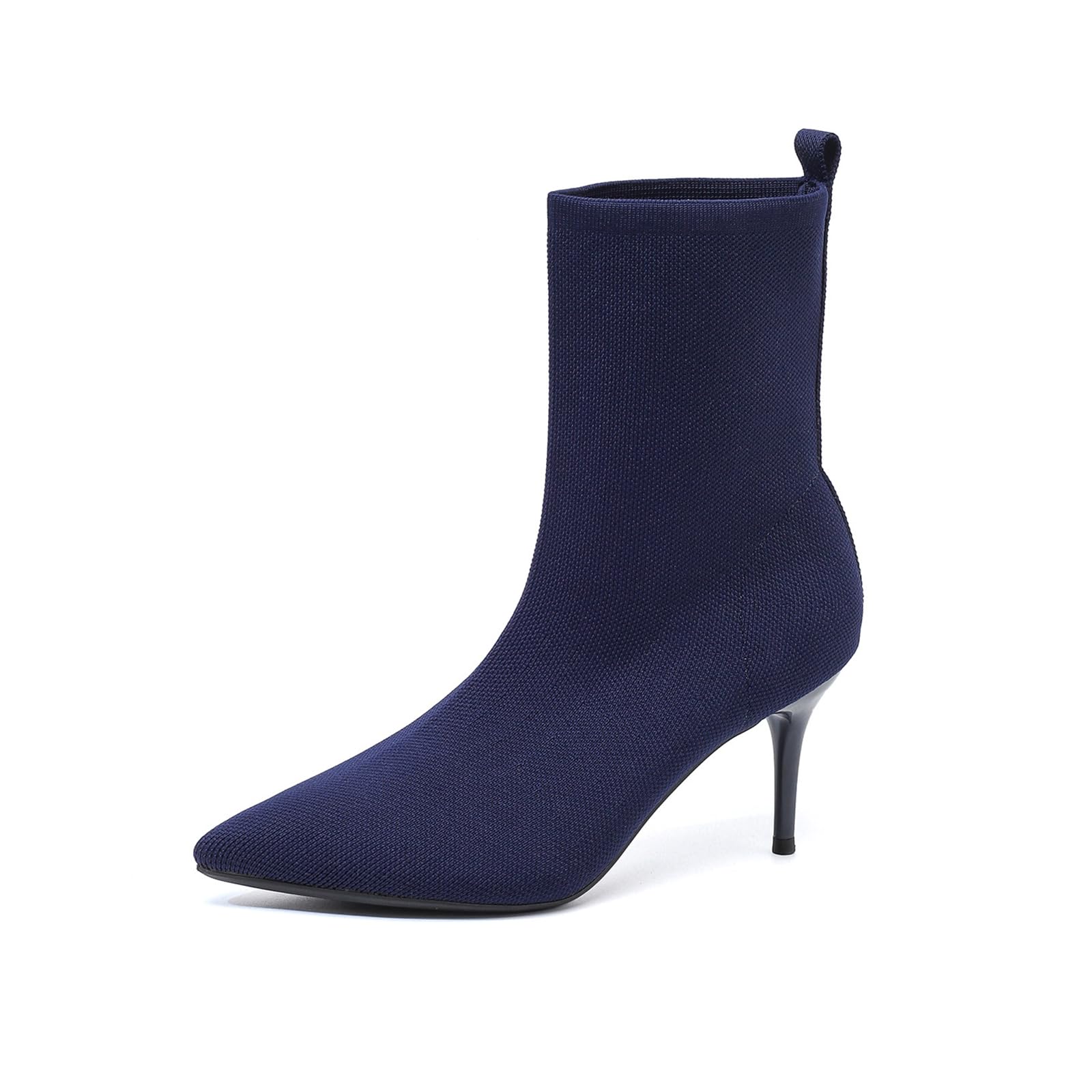 Womens Knit Stiletto Ankle Boots Sexy Pointed Toe Pull On High Heel Lightweight Mid Calf Boots for Work