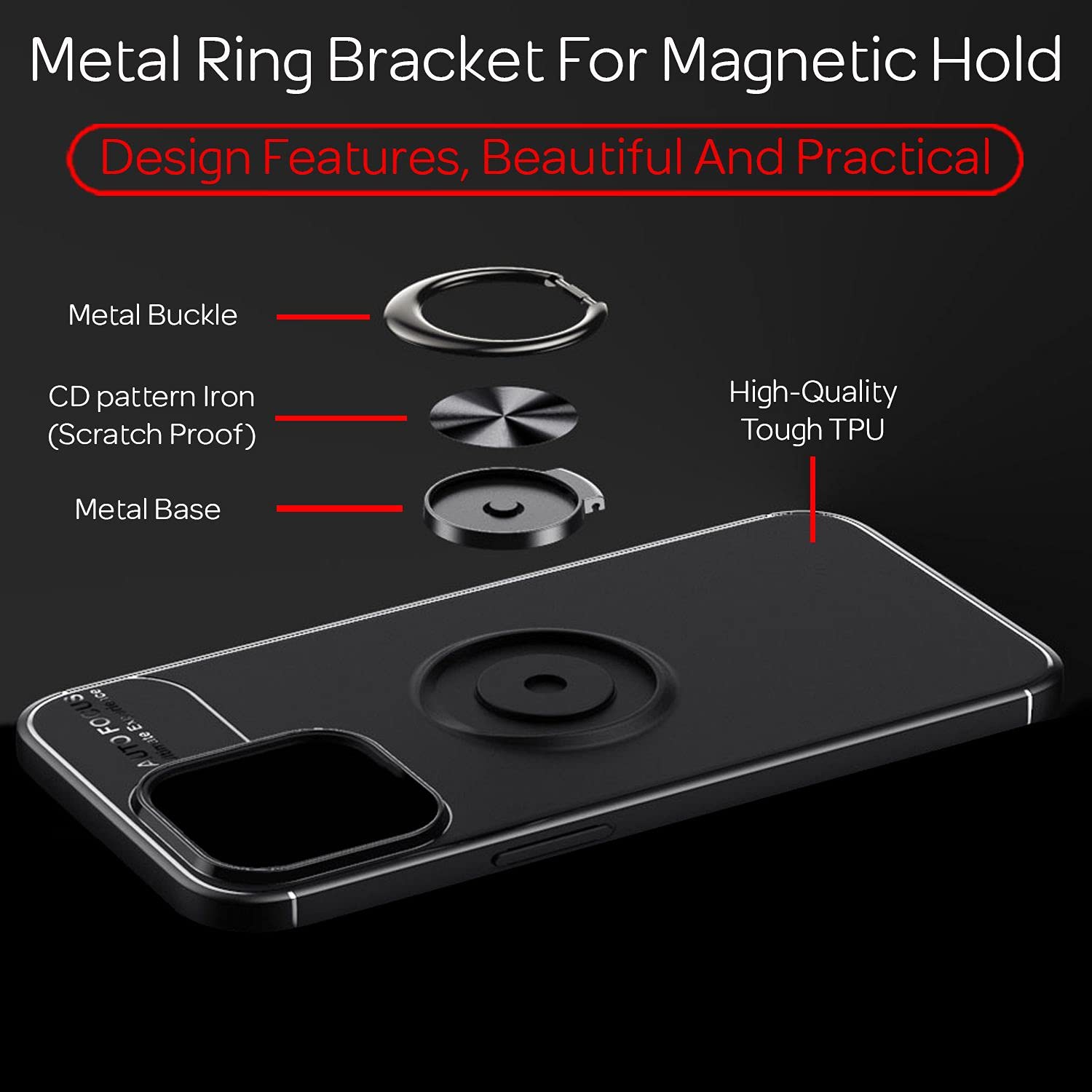 NALIA Ring Cover Compatibile Con IPhone 13 Pro Custodia, Nero