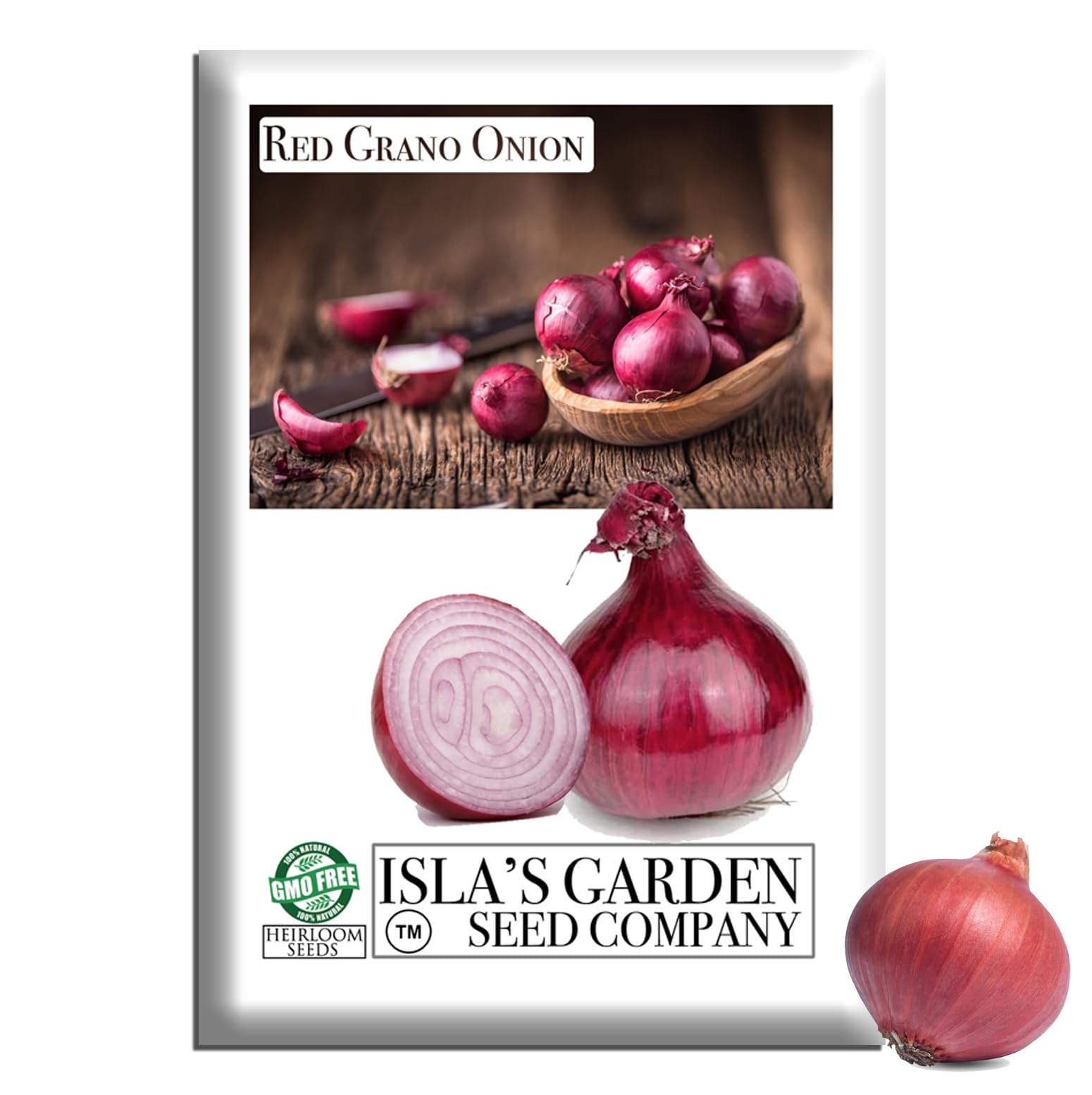 Red Grano Onion Seeds (Allium cepa) – 300+ Non-GMO Heirloom Seeds by Isla’s Garden Seeds, Mild & Sweet Red Bulbs, Short Day Variety Ideal for Southern Gardens, Great for Slicing, Cooking & Salads