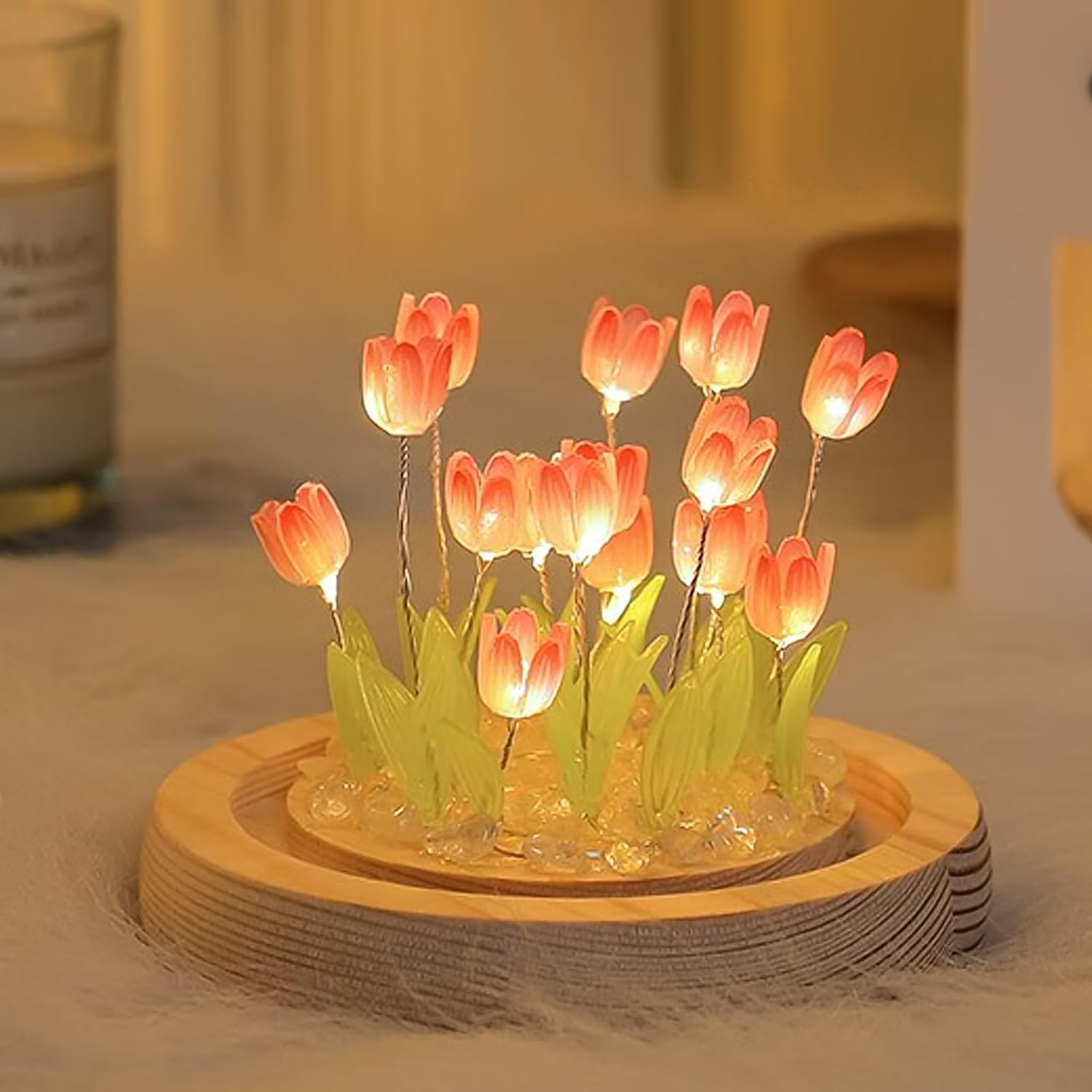 FALONG Unique Tulips LED Night Light,Handmade Sleep Light Simulation Flower Light,Elegant Bedside Lamp,Tulip Night Light Cute,Gift for Women,Friend Gifts for Women