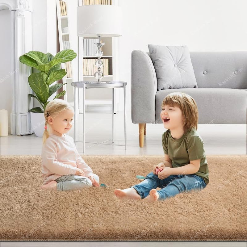 Carpet for Living Room, Bedroom & Hall Handmade Microfiber Thick Soft & Plush Fluffy Anti Skid Solid Plain Beige Shaggy Rugs for Living Room 3x5 Feet Small Carpet 6 61Ea9Fj2WVL