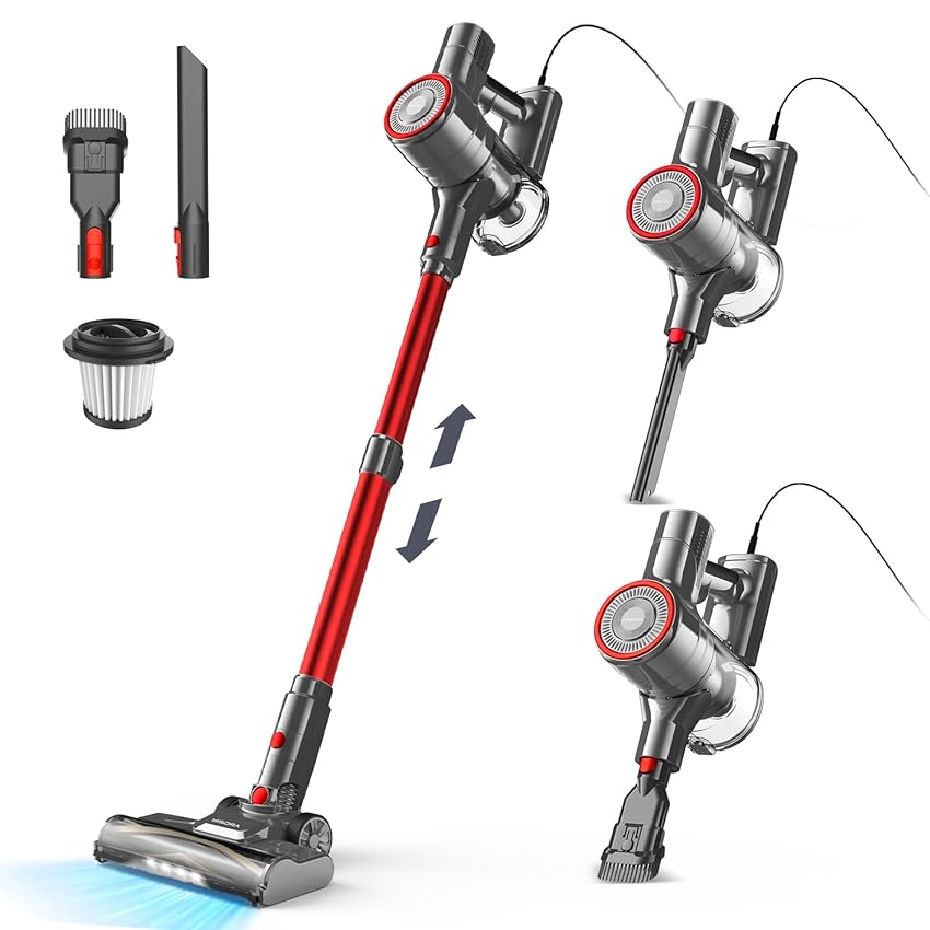YISORA Aspirapolvere con Filo, Scopa Elettrica con filo 6 in 1 Aspirapolvere e Aspira Briciole, 23kPa 600 W, Lunghezza Cavo 6m, Senza sacco, per Pavimenti duri, tappeti, peli di Animali Domestici (I8