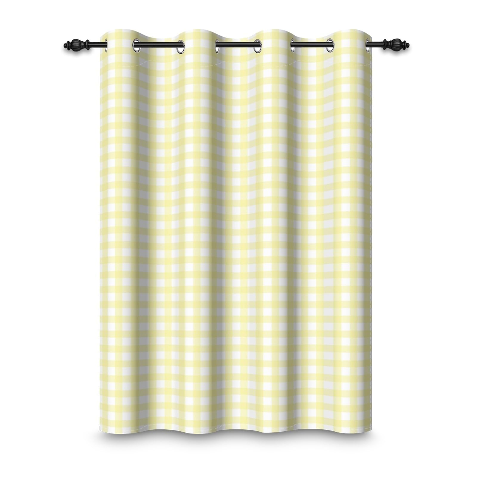 ggaimwf 107x160cm Plaid Eyelet Curtain Buffalo Check Yellow and White Gingham Checkered Squares Pattern Farmhouse Thermal Grommet Blackout Window Drapes for Bedroom Living Room 1 Single Panel