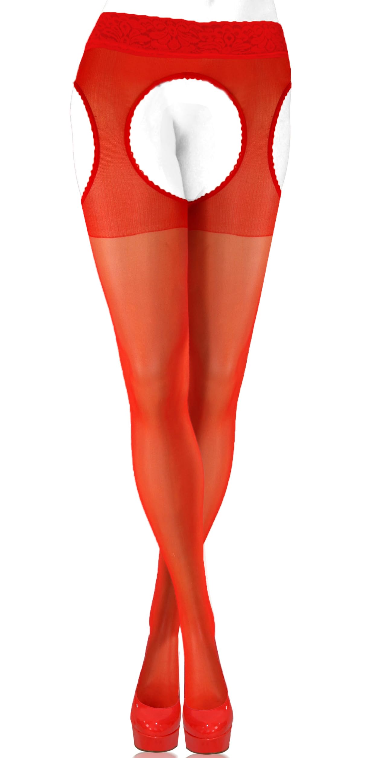Sesto Senso Sexy Suspender Stockings 15 Den Strip Panty Lace Garter Belt Mock Tights 4 L Red