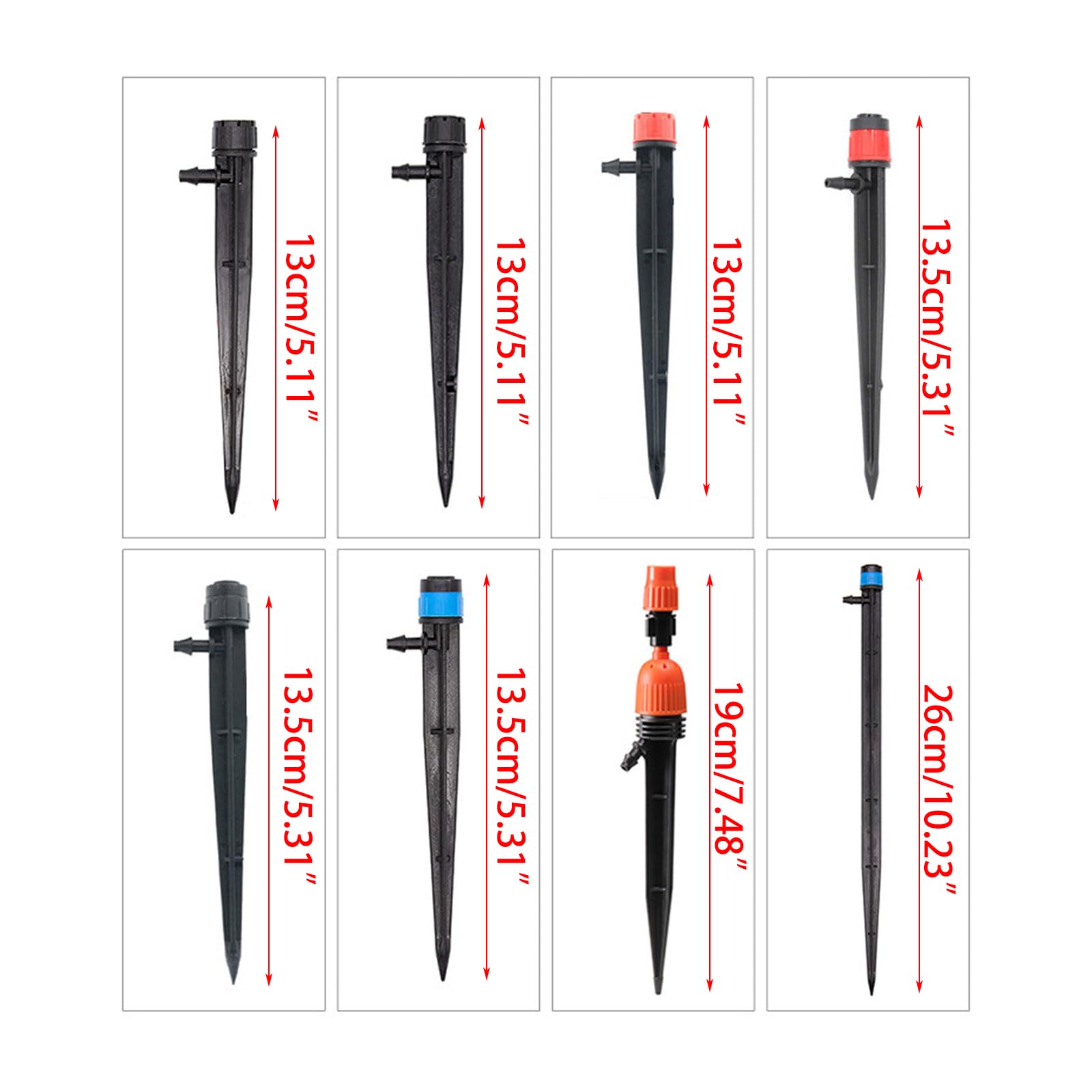 100 focos de riego por goteo, flujo ajustable, gotero de riego con estaca para flujo de agua, cabezal rociador, flujo de agua ajustable, gotero de ahorro de agua