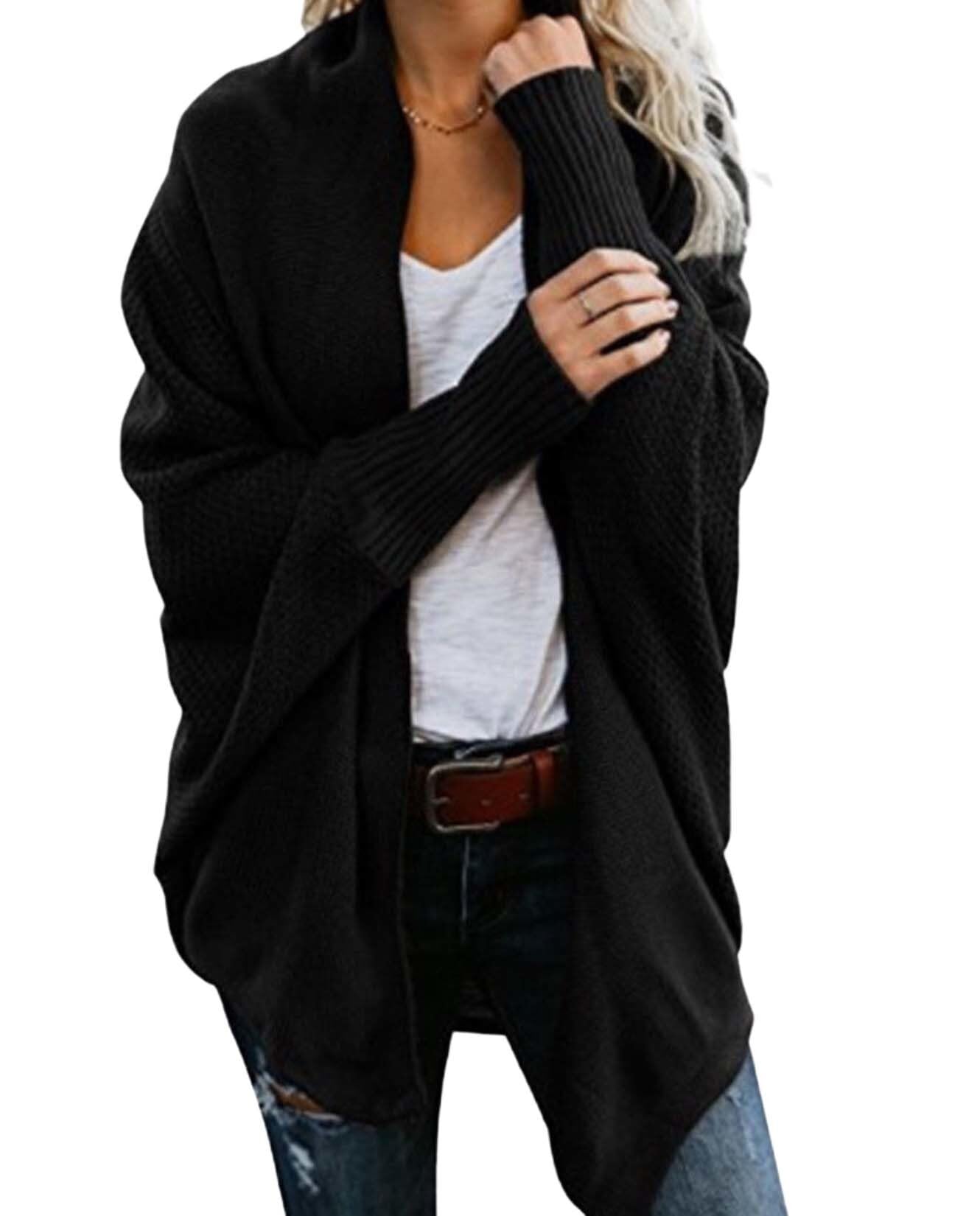 Womens Kimono Bat Sleeve Linear Knit Loose Oversized Wrap Cardigan Sweater Thick Knit Styling
