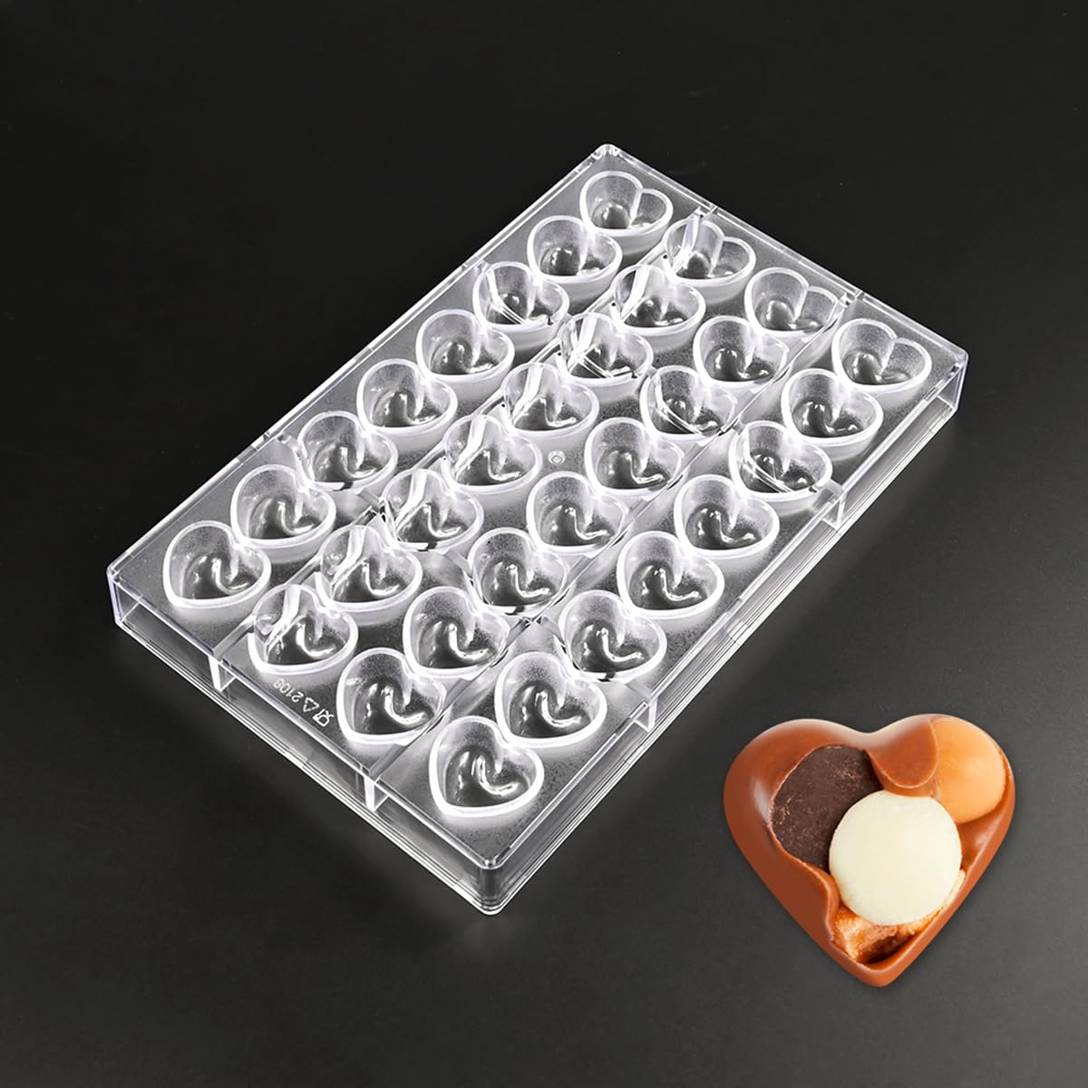 TUKE Stampo per cioccolatini in policarbonato a 32 cavità, per praline, tartufi, trasparente, flessibile, riutilizzabile, per dolci, dolcetti fai da te a forma di cuore (B_ cuore)
