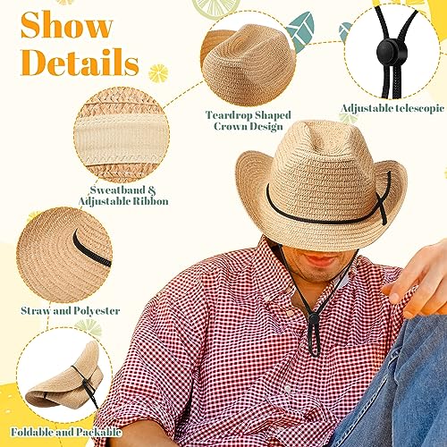 Image of Coume 36 Set Straw Cowboy Hats with Bandana Include 36 Cowboy Party Hats 36 Western Scarf in 4 Color for Cosplay Accessories