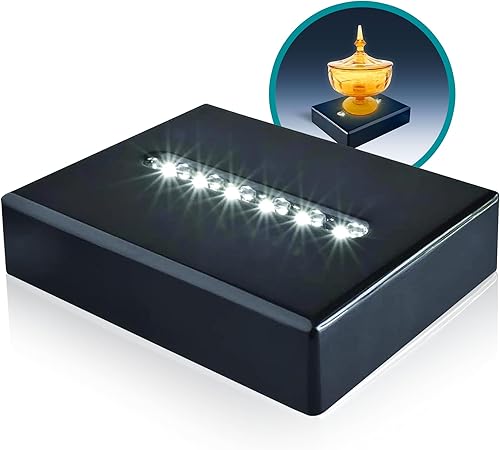 ASENTE Pedestal de 6 luces LED  Base de soporte de luz blanca de laca negra mate mate rectangular para vidrio de arte 3D, decoración de habitaciones