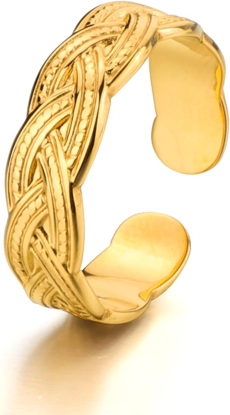 Open Chunky Ring for Women 18k Real Gold Plated Personalized Wide Stackable Ring Twisted Band Jewelry Gift for Wife Girlfriend Mother